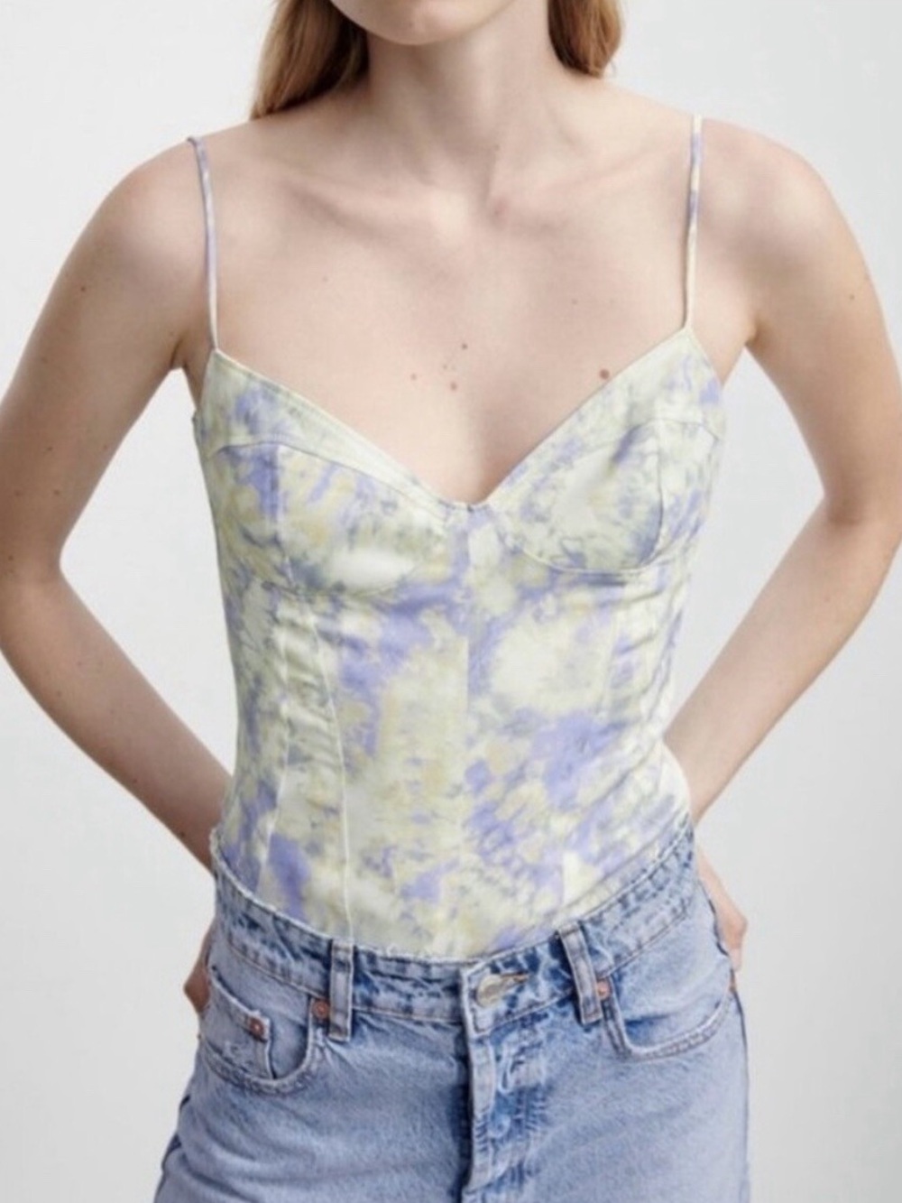 Zara Bustier Bodysuit Pastel Fairycore Ethereal Soft Girl Tie Dye V Neck XS